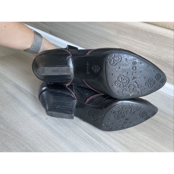 ISOLA 6406001 Women's Bootie Western Ankle Boots Black Red Leather Size 6 - Picture 8 of 12